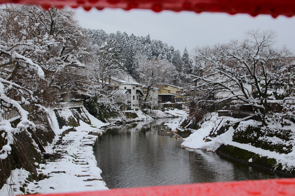 欄干の隙間から見た風景