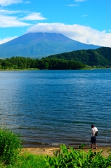 富士山と釣り人・河口湖