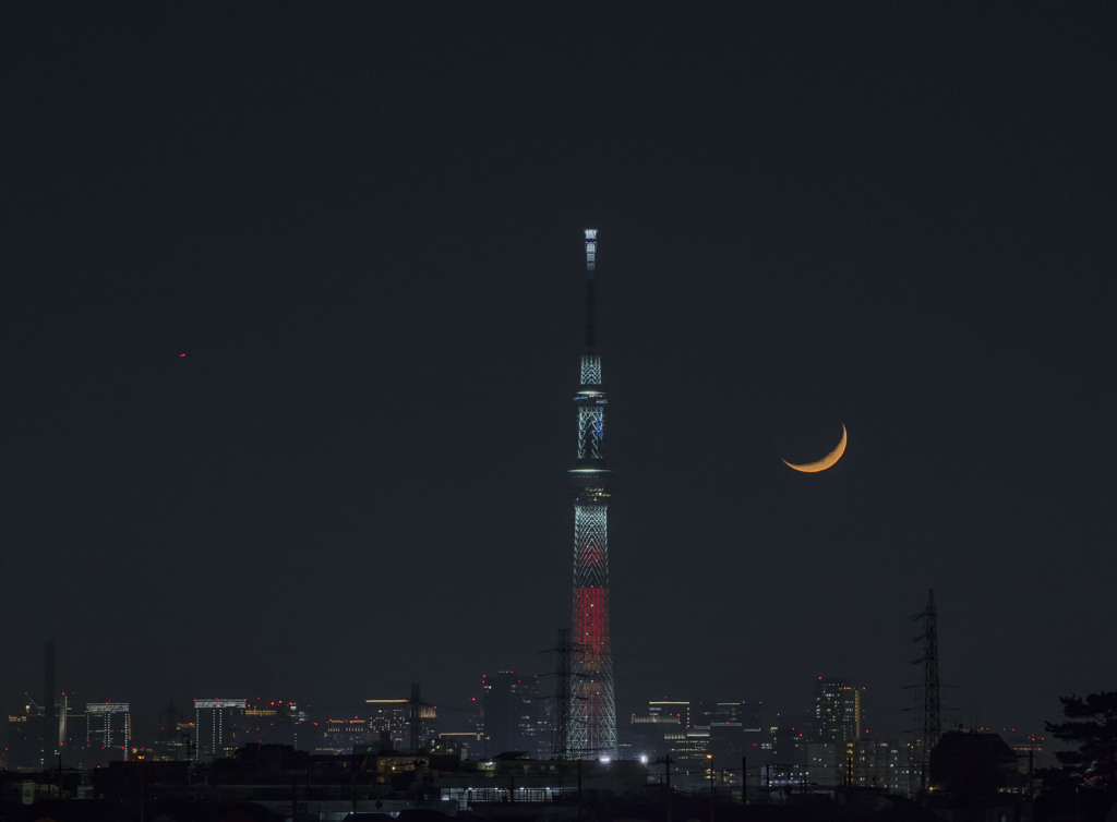スカイツリーと三日月-4