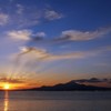 普賢岳と夕日