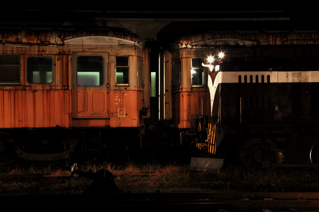 The night station and trains 