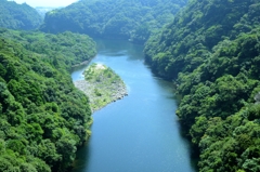 緑を流れる河川でカヌー