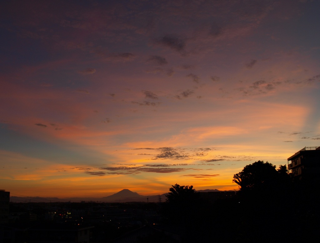 夕日と富士山
