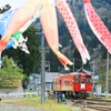 鯉のぼりと赤い列車