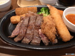 ガスト 希少赤身ステーキ100g＆海老フライ・カキフライ