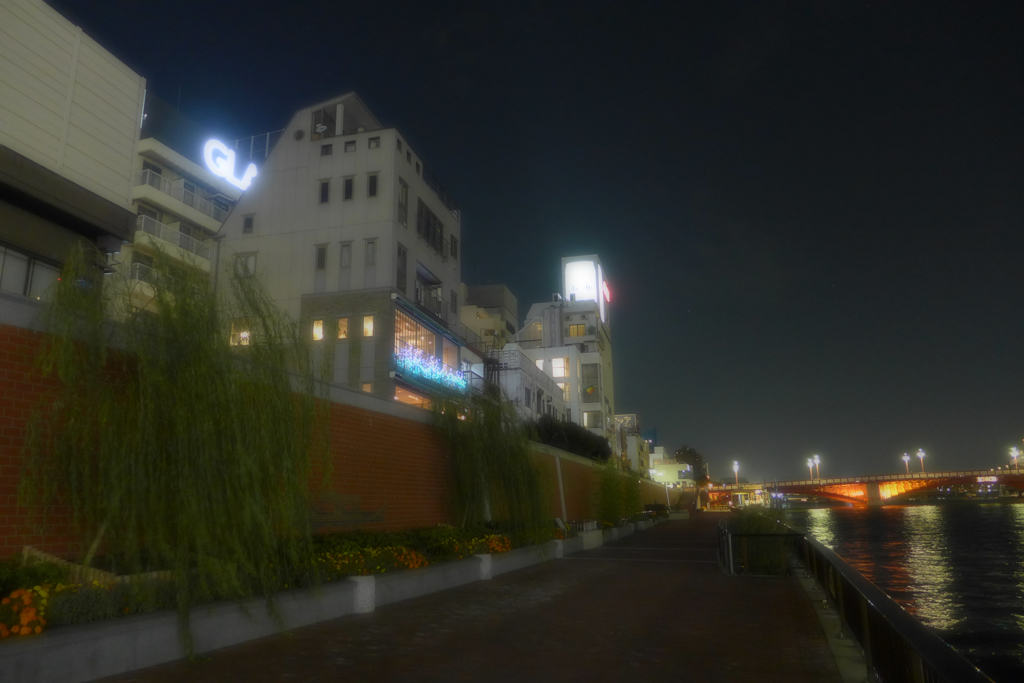 隅田川へ階段を下りて