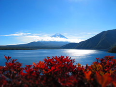 本栖湖と富士山