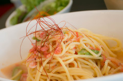 アミエビとアスパラのパスタ