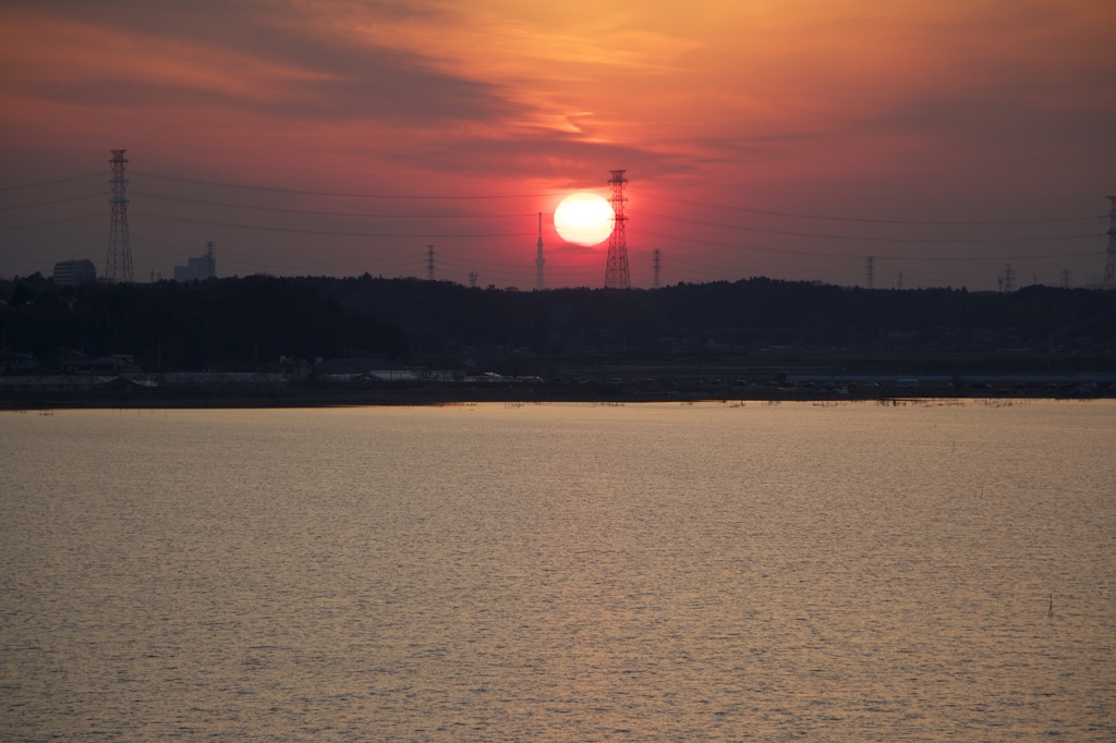 印旛沼の夕日