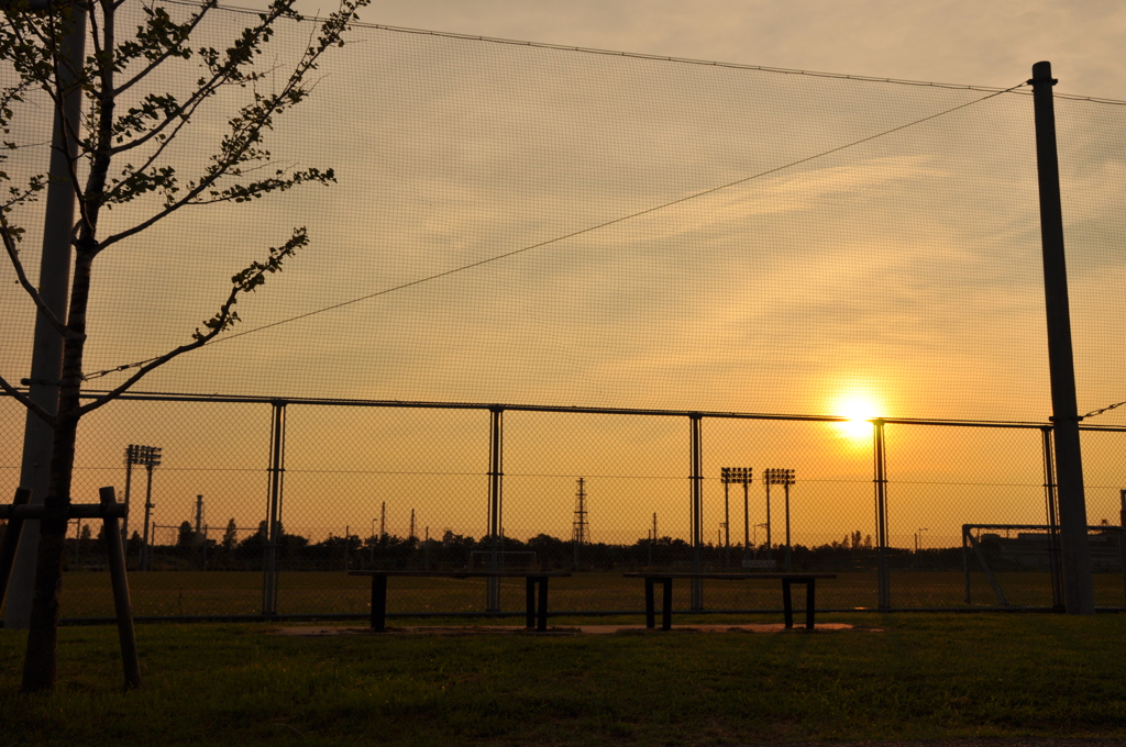 夕日とサッカー。