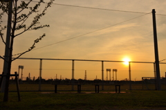 夕日とサッカー。