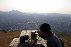 小文字山山頂でコーヒー