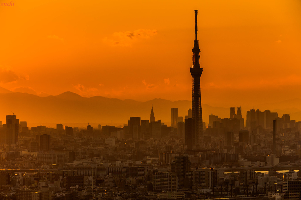 スカイツリー　夕焼け　市川　アイリンクタウン