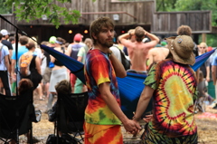 A lovely couple wearing tie-dye