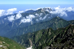 剱岳山頂から日本海を望む