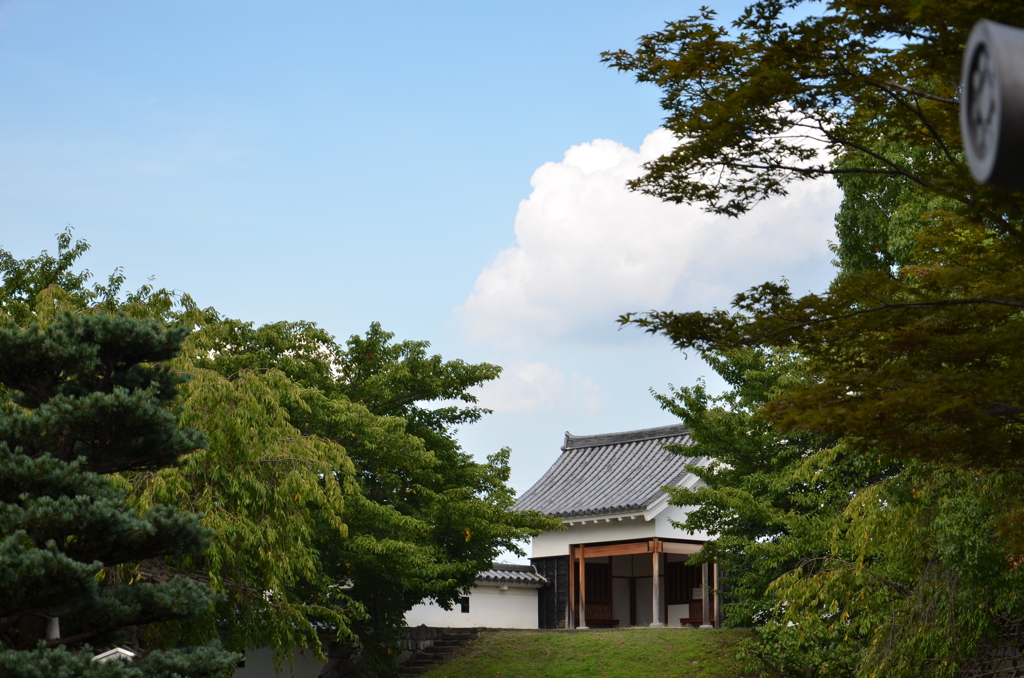 隅櫓と夏空（勝竜寺城公園）