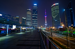 Colorful tower in night city