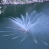 ダム湖にかかる虹