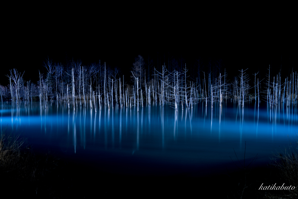 blue pond in winter