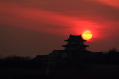 夕日と関宿城２