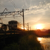 秋野夕日と電車