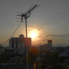 秋の夕日とアンテナ