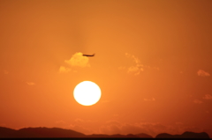 夕陽と飛行機