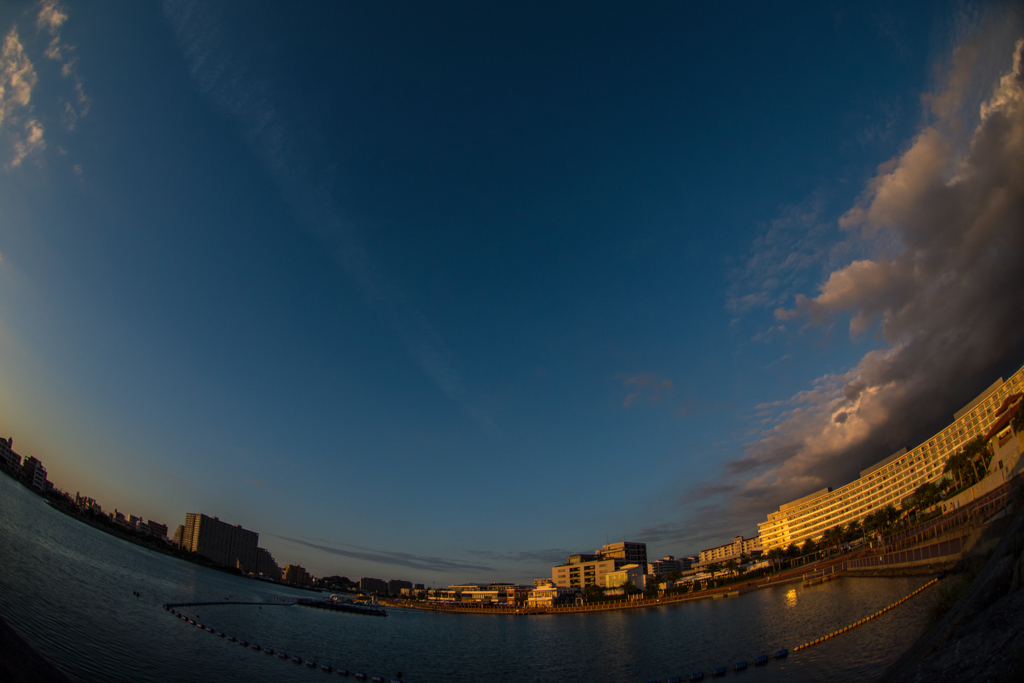 夕陽に染まる
