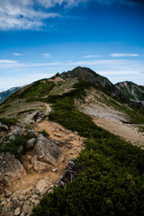 水晶岳へ続く尾根