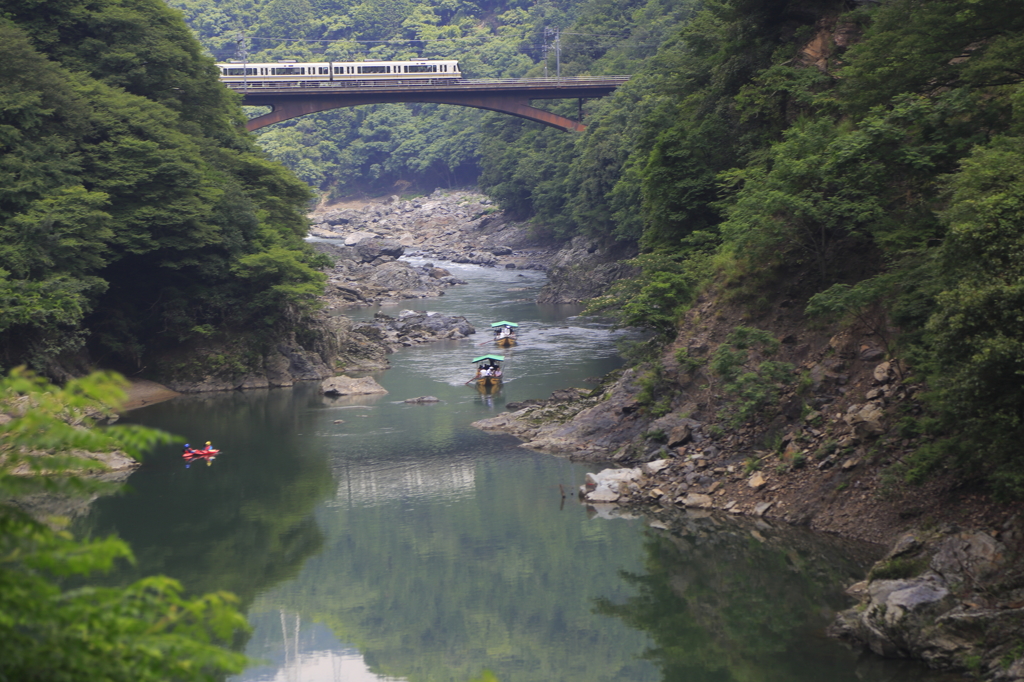 山陰本線と保津川下り
