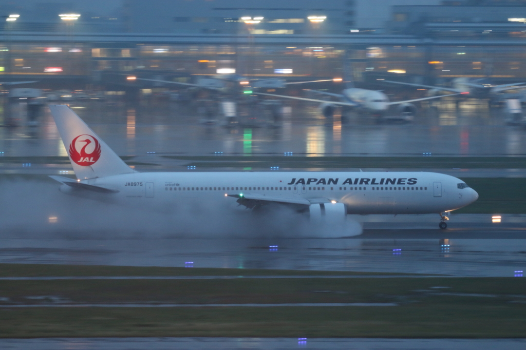 雨の羽田空港