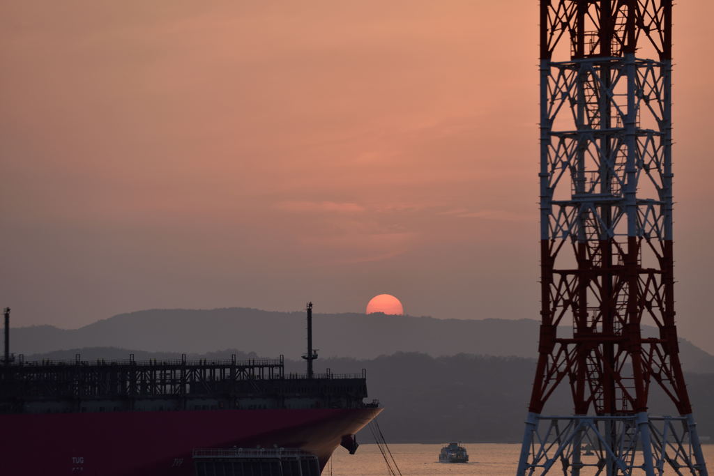 夕日に向かって