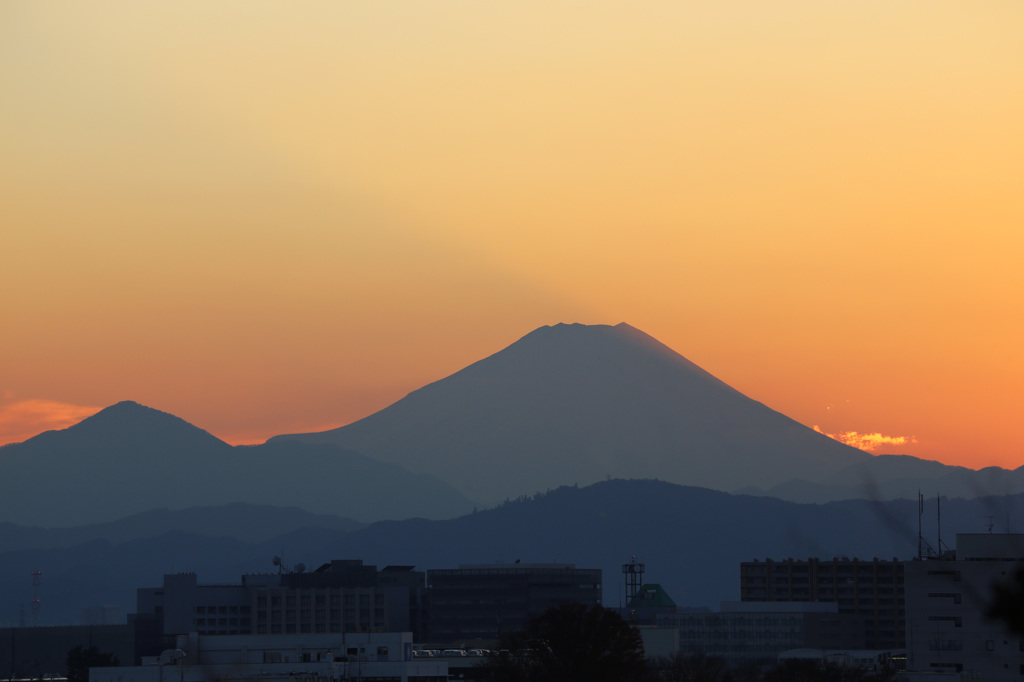 国分寺市から眺める夕焼けの富士山