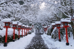 京都 鞍馬寺 雪の参道