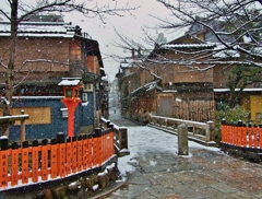 京都 祇園白川 雪景色