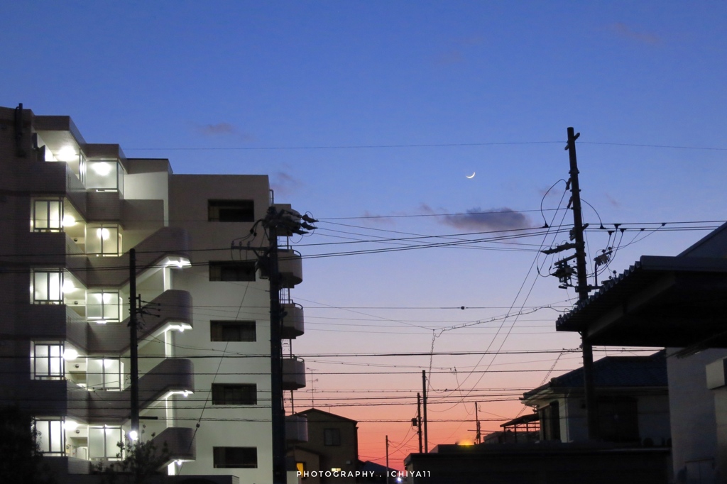 細身の月を見つけて