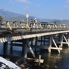 残雪と嵐山渡月橋