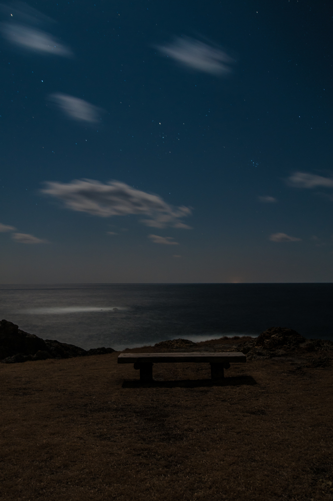 月夜のベンチ。