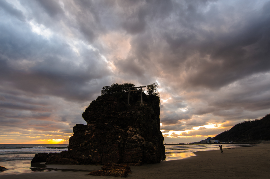 冬の弁天島夕景。