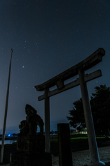 星空の狛犬と鳥居。