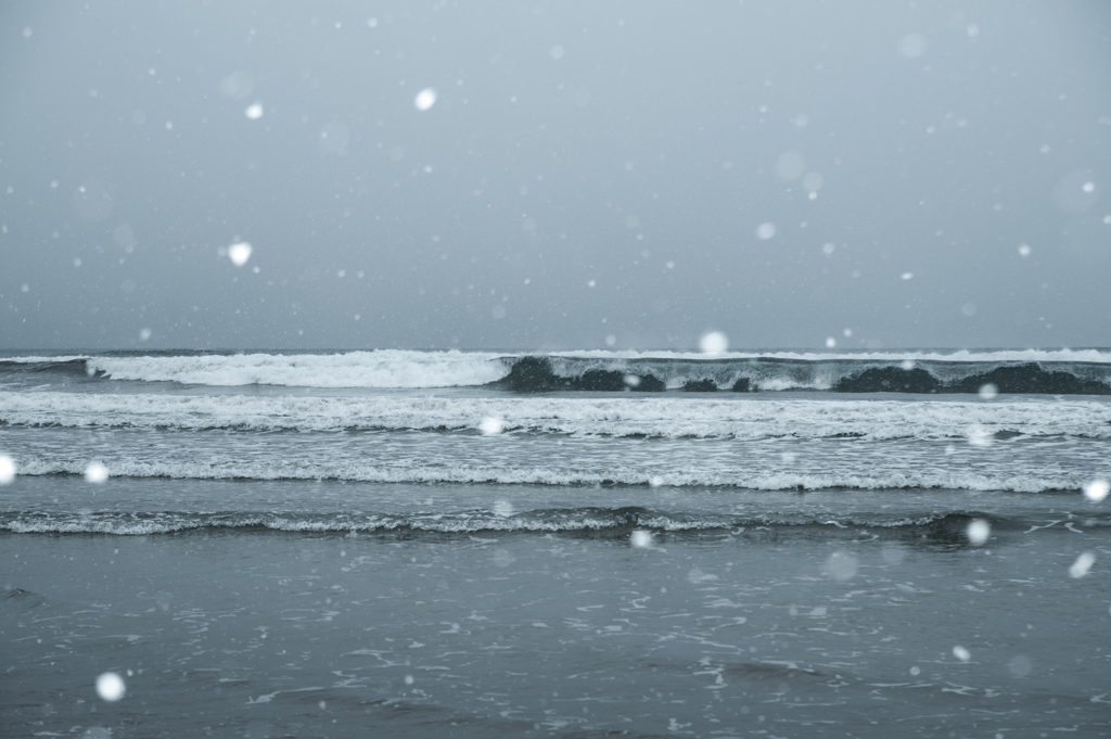 波に舞う雪。