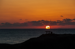 経島、夕陽。