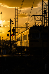 夕日に向かって