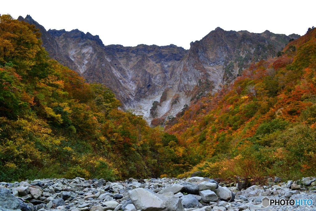 岩肌、秋色に染まる　～一ノ倉沢にて～