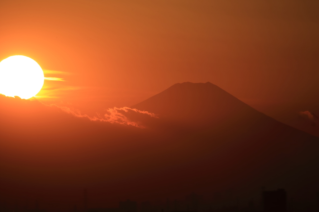 夕焼けと富士