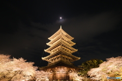 月下の五重塔