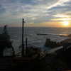伊豆諸島最南端の島「青ヶ島」港で見る夕日１