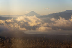 陽が昇り色づく雲