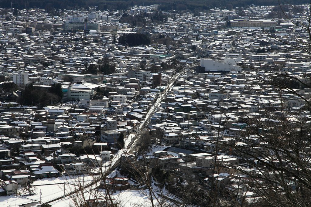 雪が積もった市街地