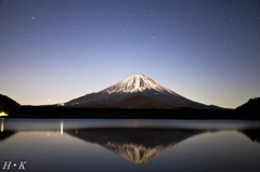 逆さ富士と星空